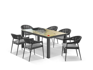 Domiziani Lava Stone Table & Nivala Chairs | Outdoor Dining Setting in Charcoal / Roccia / Black / 7pc 165cm_1