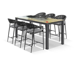Domiziani Lava Stone Table & Nivala Chairs | Outdoor Bar Setting in Charcoal / Roccia / Black / 7pc 220cm_1