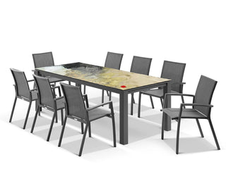 Domiziani Lava Stone Table & Sevilla Chairs | Outdoor Dining Setting in Charcoal / Roccia / 9pc 220cm_1