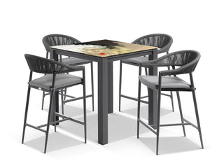 Domiziani Lava Stone Table & Nivala Chairs | Outdoor Bar Setting in Charcoal / Roccia / Black / 5pc 95cm_1