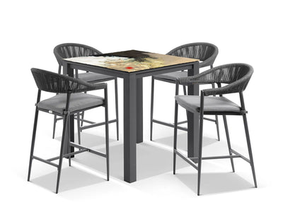 Domiziani Lava Stone Table & Nivala Chairs | Outdoor Bar Setting in Charcoal / Roccia / Black / 5pc 95cm_1