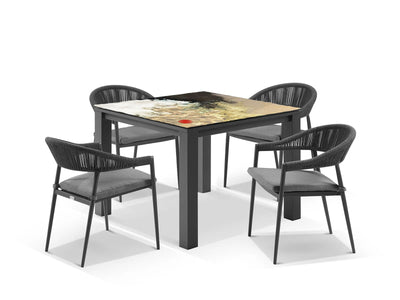 Domiziani Lava Stone Table & Nivala Chairs | Outdoor Dining Setting in Charcoal / Roccia / Black / 5pc 95cm_1
