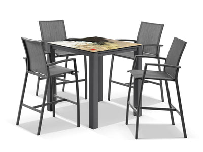 Domiziani Lava Stone Table & Sevilla Chairs | Outdoor Bar Setting in Charcoal / Roccia / Black / 5pc 95cm_1
