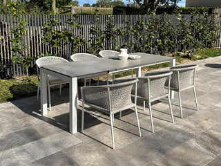 Syd Floorstock Sale- Forli Ceramic Extension Table with Safara Chairs -7pc Outdoor Dining Setting_1