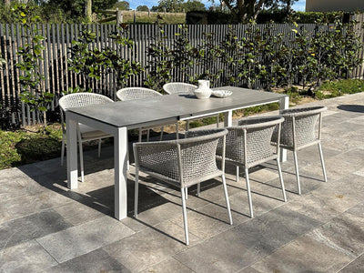 Syd Floorstock Sale- Forli Ceramic Extension Table with Safara Chairs -7pc Outdoor Dining Setting_1