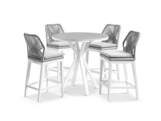 Adele Ceramic Round Table & Serang Armless Chairs | Outdoor Bar Setting in White / Light Grey / Gobi / 5pc 100cm_1