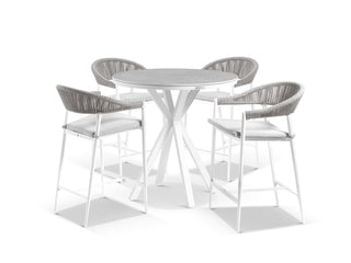 Adele Ceramic Round Table & Nivala Chairs | Outdoor Bar Setting in White / Light Grey / Frost Grey / 5pc 100cm_1