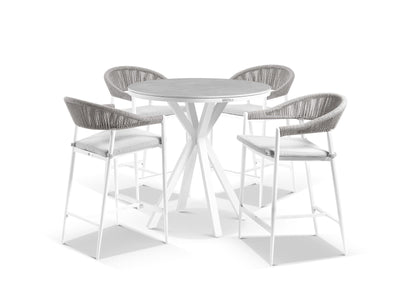 Adele Ceramic Round Table & Nivala Chairs | Outdoor Bar Setting in White / Light Grey / Frost Grey / 5pc 100cm_1