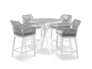 Adele Ceramic Round Table & Serang Chairs | Outdoor Bar Setting in White / Light Grey / Gobi / 5pc 100cm_1