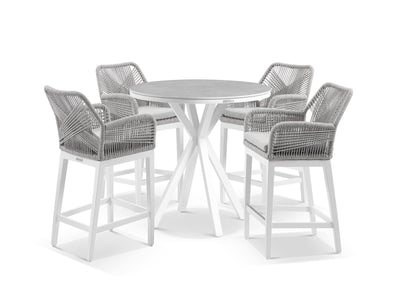 Adele Ceramic Round Table & Serang Chairs | Outdoor Bar Setting in White / Light Grey / Gobi / 5pc 100cm_1