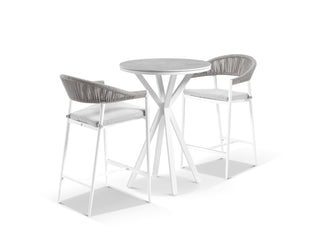 Adele Ceramic Round Table & Nivala Chairs | Outdoor Bar Setting in White / Light Grey / Frost Grey / 3pc 72cm_1