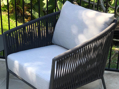 Gizella Outdoor Armchair in Charcoal / Black / Grey Chine - back view.