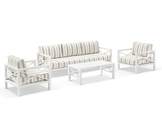 Hampton Sofa Set | Outdoor Lounge Setting in White / Chester Stripe / Hampton Coffee Table_1