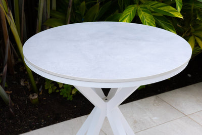Adele Ceramic Round Outdoor Dining Table in White / Light Grey / 72cm 1