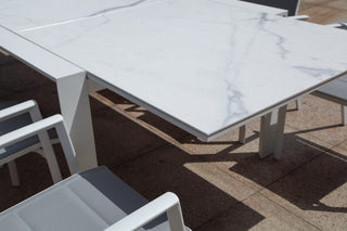 Mona Extension Table & Sevilla Chairs | Outdoor Dining Setting in White / C55 / Light Grey_3
