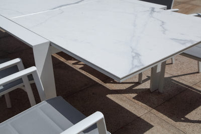 Mona Extension Table & Sevilla Chairs | Outdoor Dining Setting in White / C55 / Light Grey_3