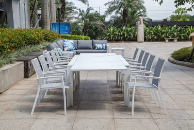 Mona Extension Table & Sevilla Chairs | Outdoor Dining Setting in White / C55 / Light Grey_6
