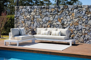 Aspen Ceramic Platform | Outdoor Lounge Setting in White / Travertino / Beech / 5 Seater 2LH-3RH / Without Coffee Table_1