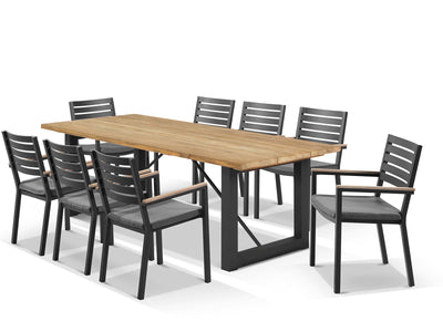 Laguna Table & Twain Teak Arm Chair | Outdoor Dining Setting in Charcoal / Cinder / 9pc 240cm_1