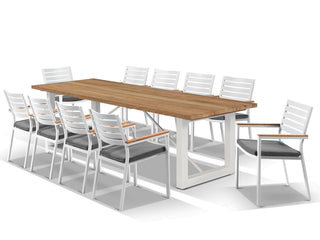 Laguna Table & Twain Teak Arm Chair | Outdoor Dining Setting in White / Mist / 11pc 290cm_1