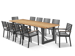 Laguna Table & Twain Teak Arm Chair | Outdoor Dining Setting in Charcoal / Cinder / 11pc 290cm_1