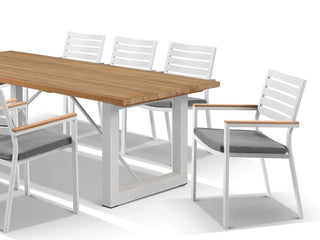 Laguna Table & Twain Teak Arm Chair | Outdoor Dining Setting in White / Mist / 9pc 240cm_2