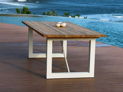 Laguna Table & Twain Teak Arm Chair | Outdoor Dining Setting in White / Mist / 9pc 240cm_8