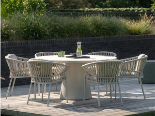 Lima Outdoor Dining Table in White / Travertine 2