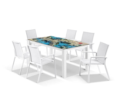 Domiziani Lava Stone Table & Sevilla Chairs | Outdoor Dining Setting in White / Luna Rossa / 7pc 165cm_1