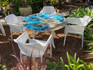 Domiziani Lava Stone Round Table & Bailey Chairs | Outdoor Dining Setting in White / Luna Rossa / 5pc 120cm_1