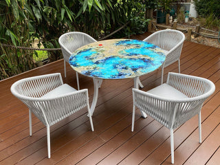 Domiziani Lava Stone Round Table & Gizella Chairs | Outdoor Dining Setting in White / Luna Rossa / 5pc 120cm_1