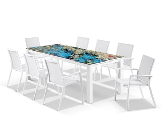 Domiziani Lava Stone Table & Sevilla Chairs | Outdoor Dining Setting in White / Luna Rossa / 9pc 220cm_1