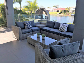 Lotus Outdoor Daybed in Moonscape / Canvas Coal - back view 2.