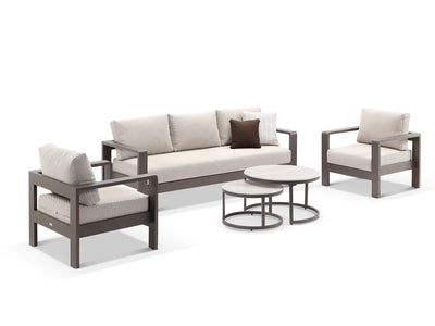 Malibu Sofa  | Outdoor Lounge Setting in Bronze / Cocoa / 5 Seater / Milos Coffee Table Set_1