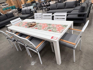 MELB FLOORSTOCK SALE - Adele 220x95 with Twain Teak Arm Chairs 9pc Outdoor Dining Setting_1