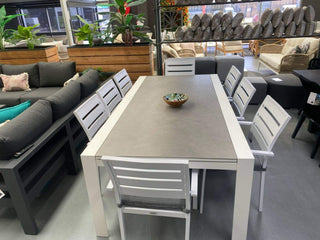 MELB FLOORSTOCK SALE - Mona Ceramic Extension Table with Twain Chairs 9pc Outdoor Dining Setting_1