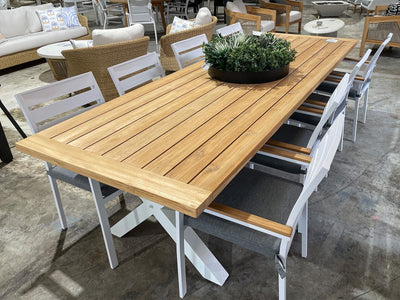 MELB CLEARANCE- Lyon Table with Twain Teak Chairs 9pc Dining Setting_1