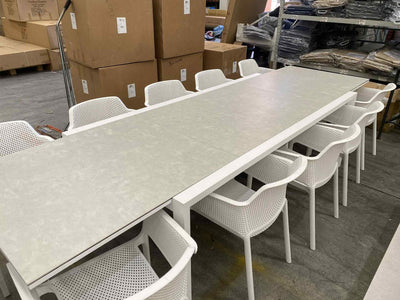 MELB CLEARANCE- Adele Ceramic Extension Table with Bailey Chairs 11pc Dining Setting_1