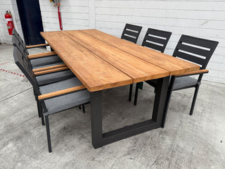 MELB CLEARANCE- Laguna Table with Twain Teak Chairs 7pc Dining Setting_1