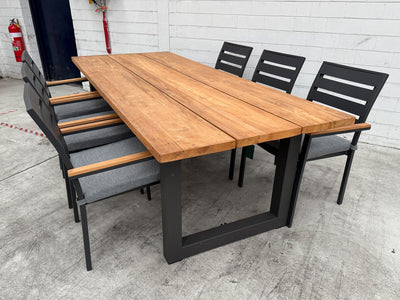 MELB CLEARANCE- Laguna Table with Twain Teak Chairs 7pc Dining Setting_1