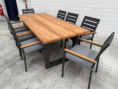 MELB CLEARANCE- Laguna Table with Twain Teak Chairs 9pc Dining Setting_1