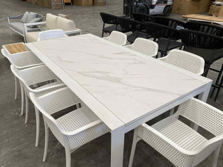 MELB CLEARANCE- Mona Ceramic Extension Table with Gabriela Chairs 9pc Dining Setting_1