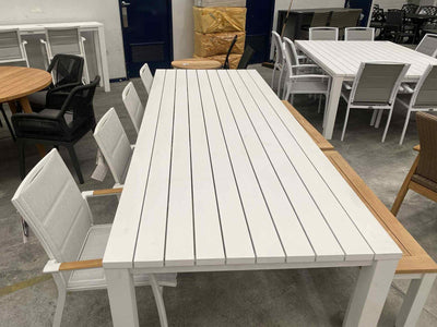 MELB CLEARANCE- Adele Table with Sevilla Chairs and Corfu Bench 7pc Outdoor Dining Setting_1