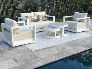 Milos Sofa Set | Outdoor Lounge Setting in White / Pebble / 4 Seater / Aspen Coffee Table Set_1