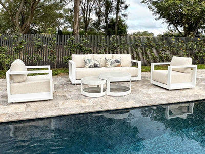 Milos Sofa Set | Outdoor Lounge Setting in White / Pebble / 5 Seater / Aspen Coffee Table Set_1