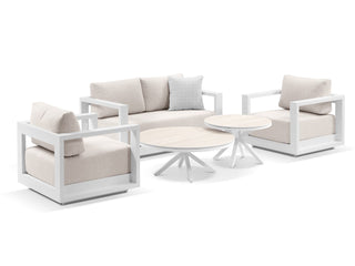Milos Sofa Set | Outdoor Lounge Setting in White / Pebble / 4 Seater / Adele Coffee Table Set_1