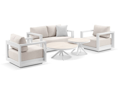 Milos Sofa Set | Outdoor Lounge Setting in White / Pebble / 4 Seater / Adele Coffee Table Set_1