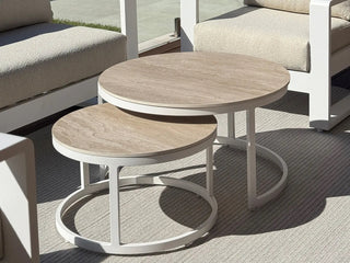 Milos Coffee Table Set in White / Travertino