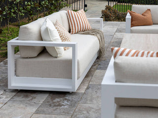 Milos Sofa Set | Outdoor Lounge Setting in White / Pebble / 5 Seater / Adele Coffee Table Set_13