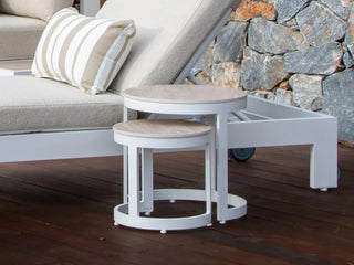 Milos Outdoor Side Table in White / Travertino 5